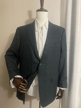 Isaia Green/Gray Check Wool/Cashmere Sport Coat Blazer